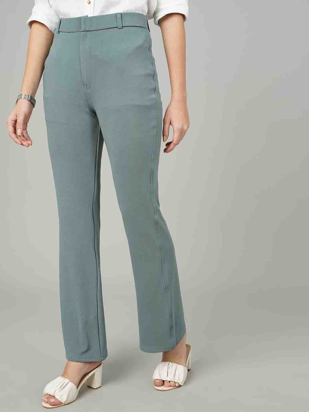 

FITHUB Women Relaxed Flared High-Rise Easy Wash Bootcut Trousers, Olive