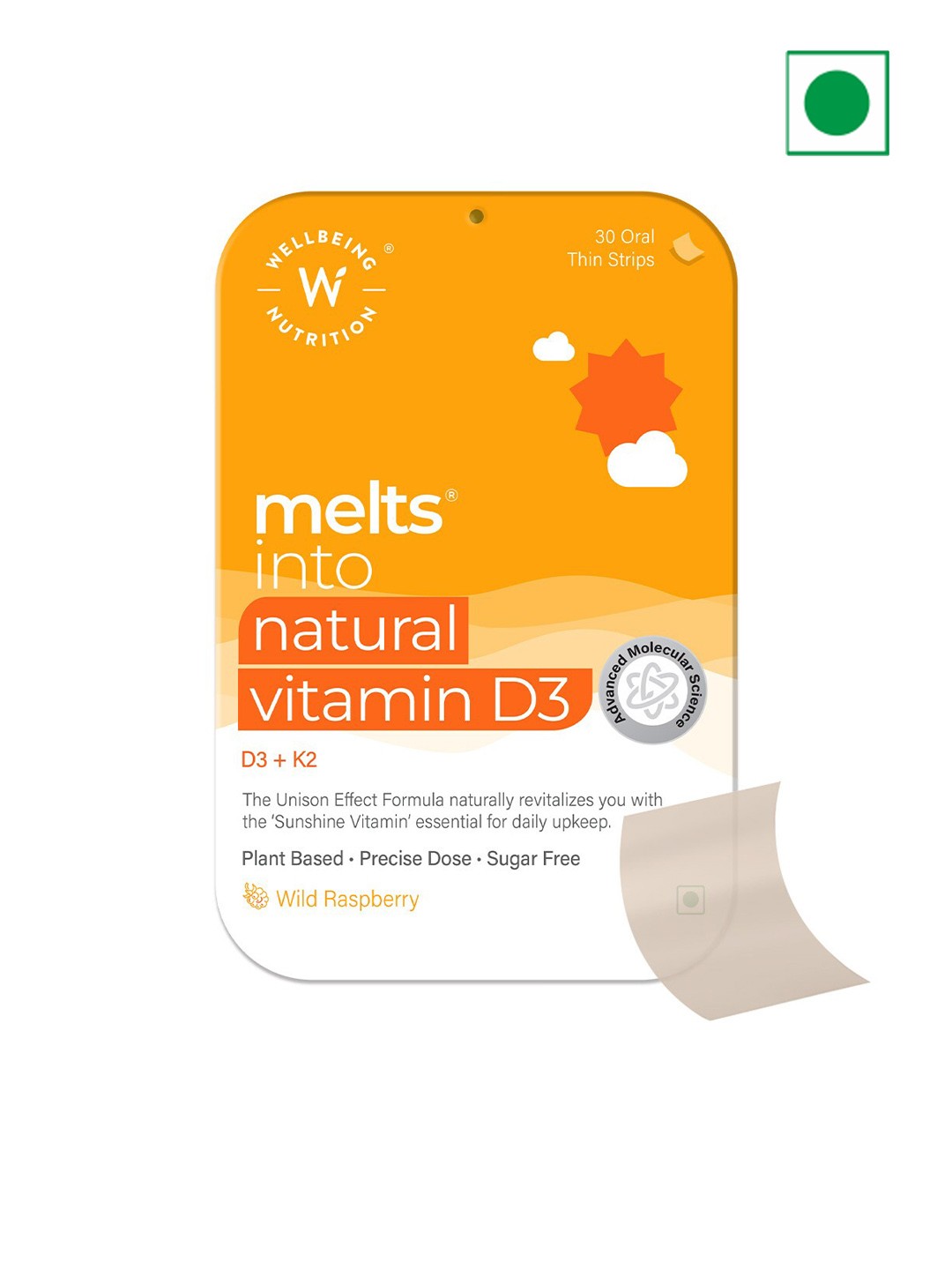 

Wellbeing Nutrition Melts Natural Vitamin D3 K2 with Vitashine - 30 Oral Strips, Orange
