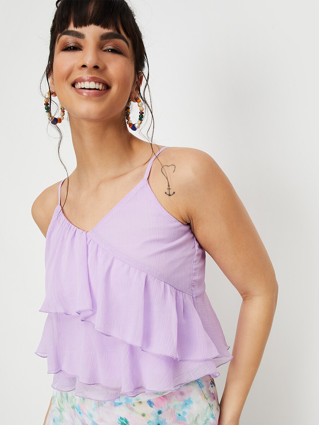 

max Shoulder Strap Layered Regular Top, Purple