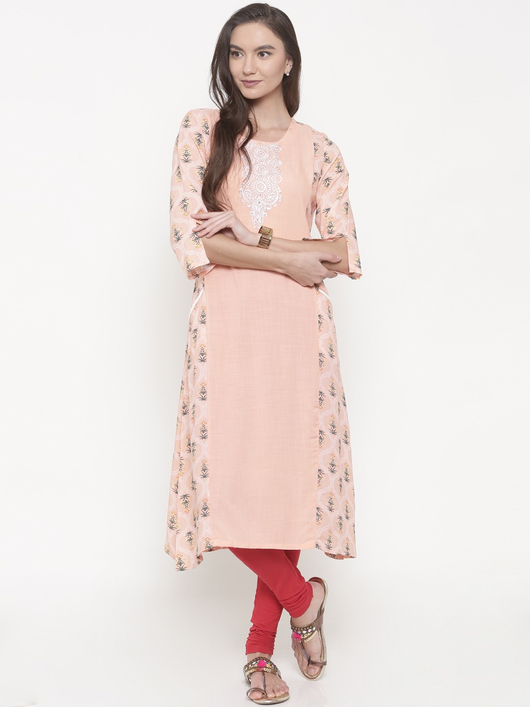 

Anahi Women Peach Printed A-Line Kurta