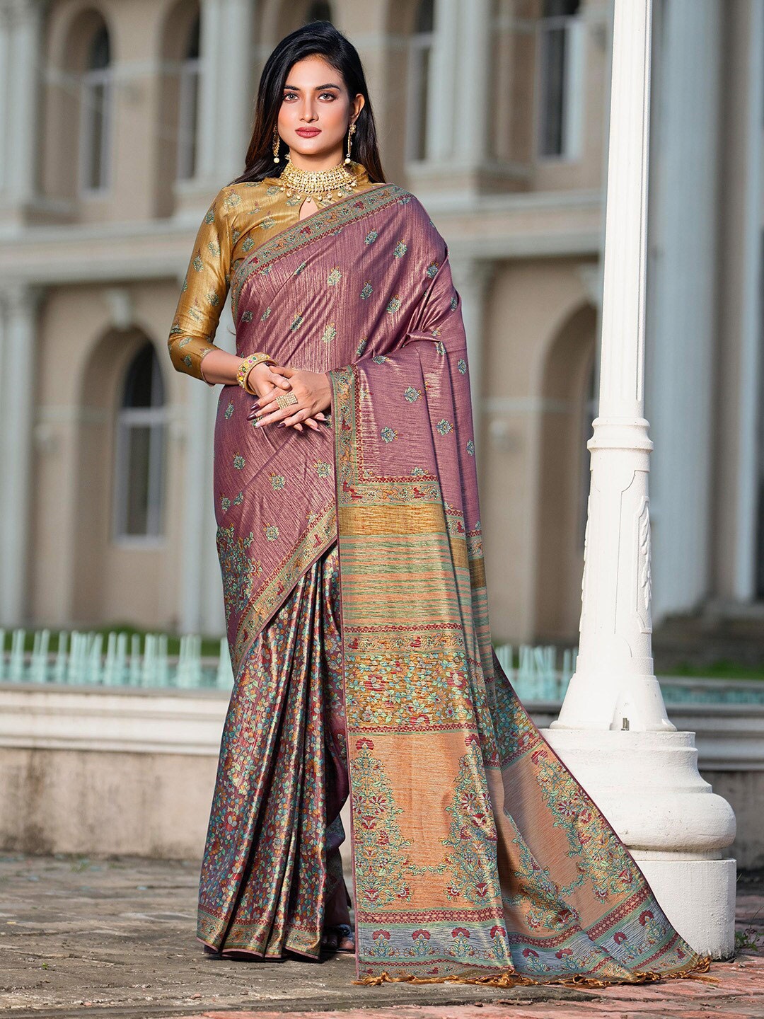 

KARAGIRI Floral Printed Satin Saree, Violet