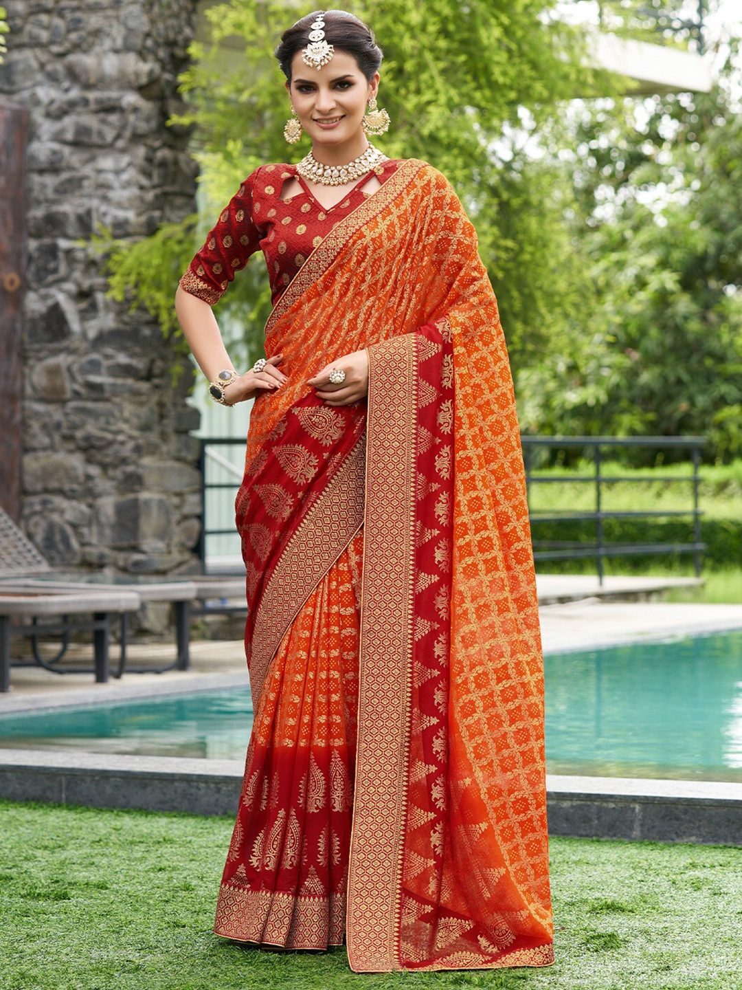 

KARAGIRI Ethnic Motifs Woven Design Zari Saree, Orange
