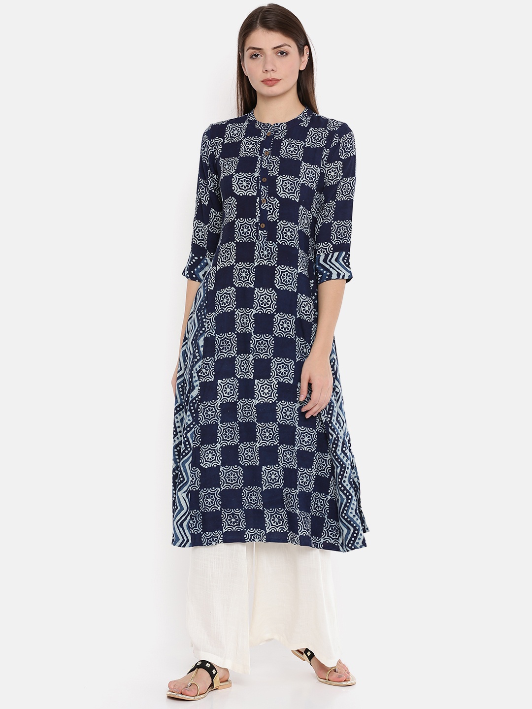 

Anahi Women Navy Printed A-Line Kurta, Navy blue