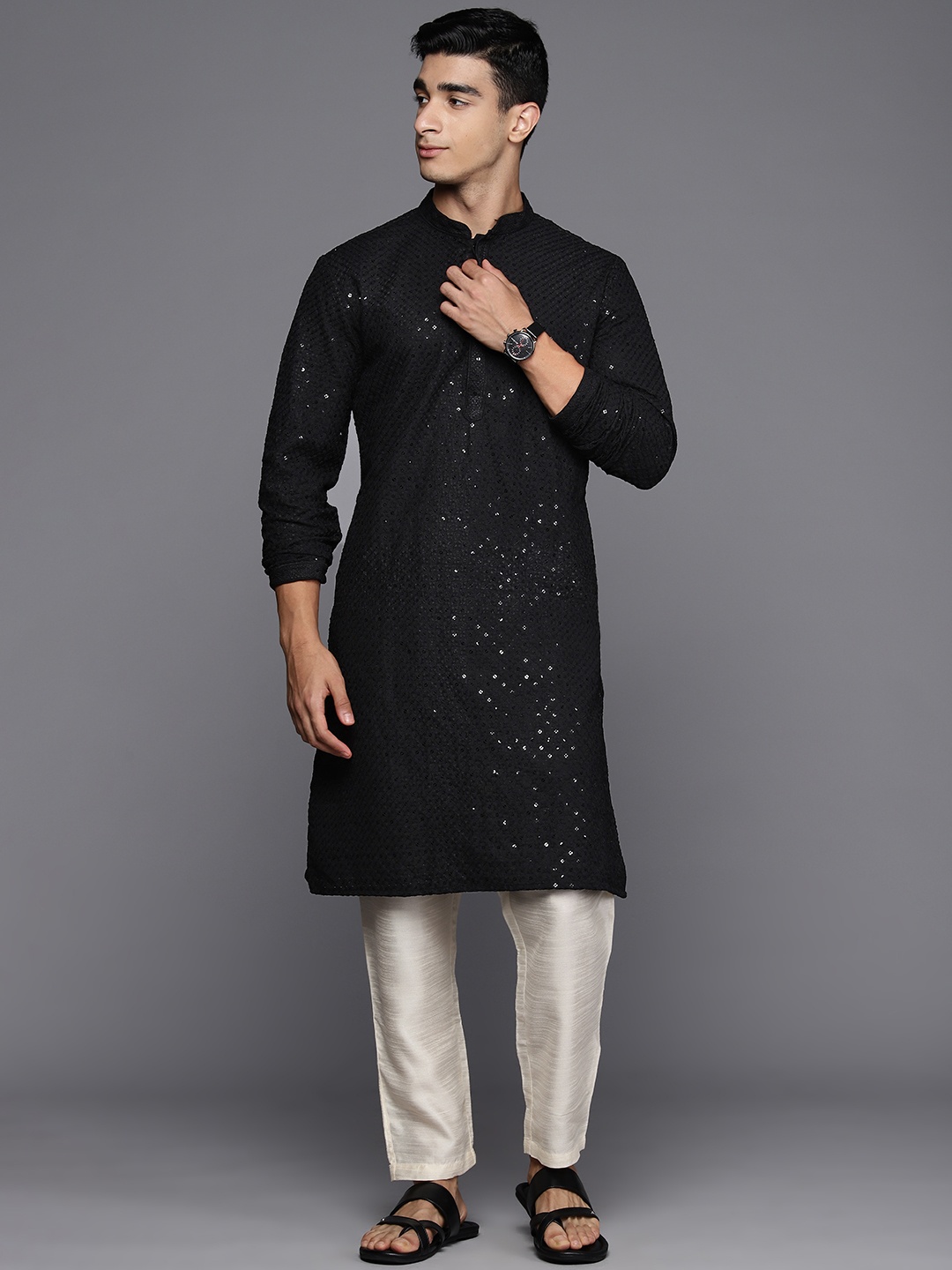 

Indo Era Embroidered Sequined Kurta, Black