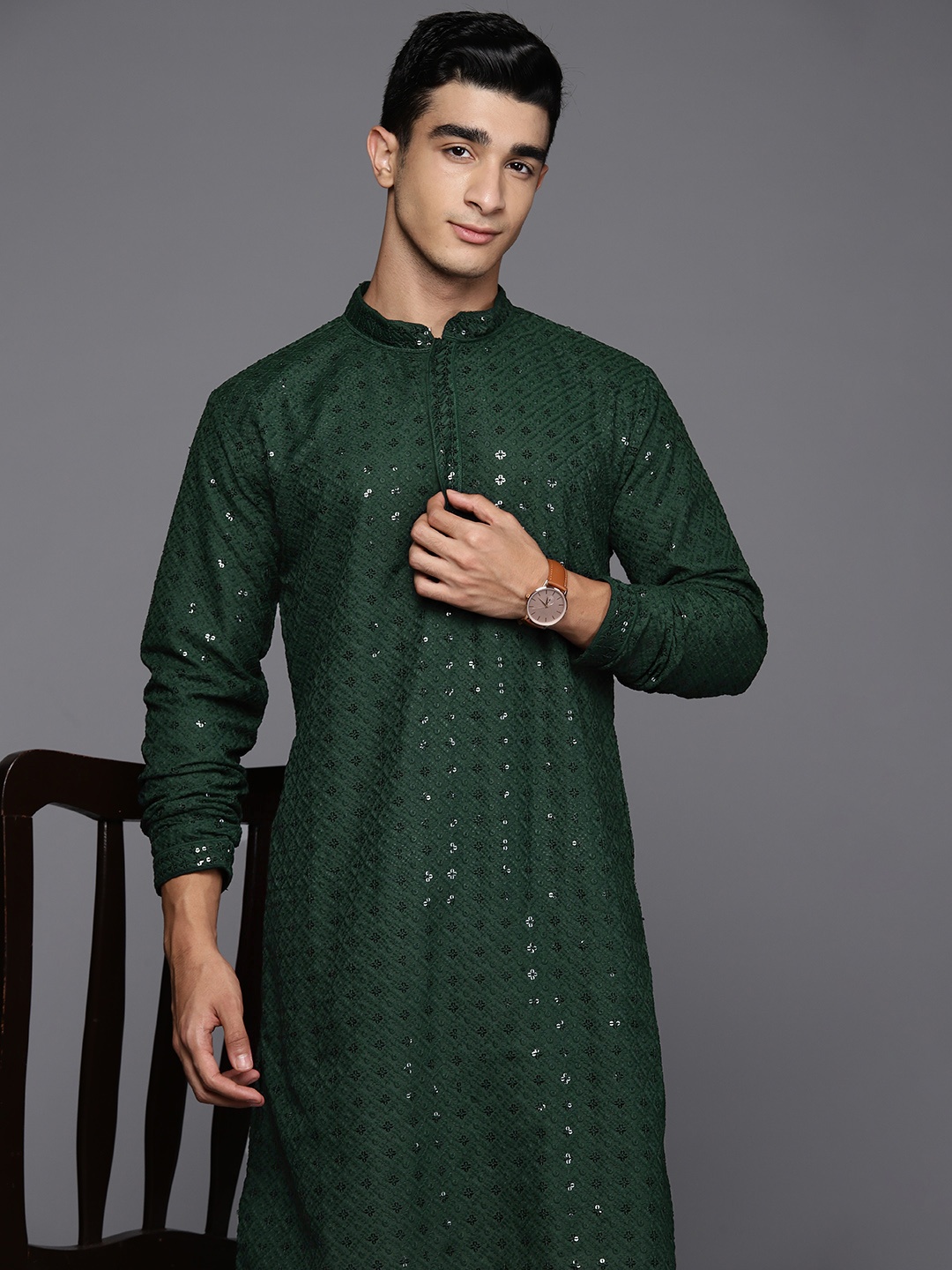 

Indo Era Embroidered Sequined Kurta, Green