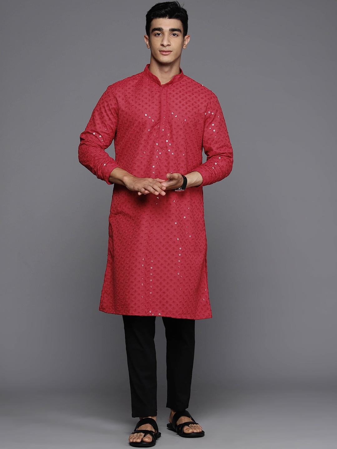 

Indo Era Embroidered Sequined Kurta, Red