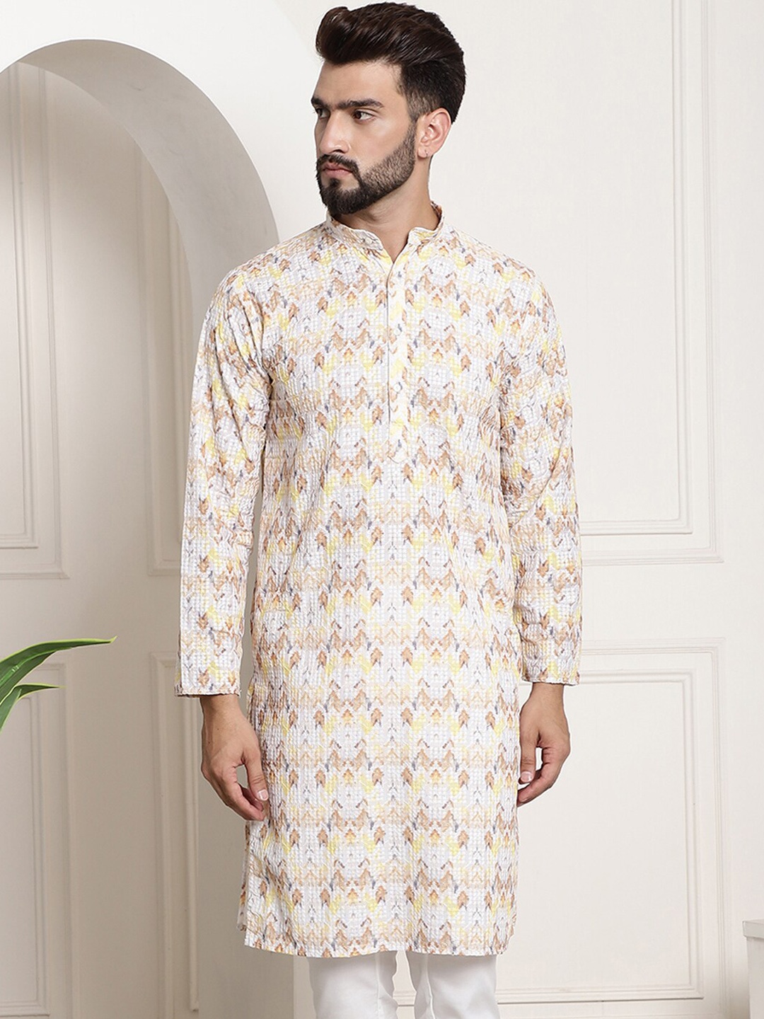 

SOJANYA Floral Printed Mandarin Collar Kurta, Yellow