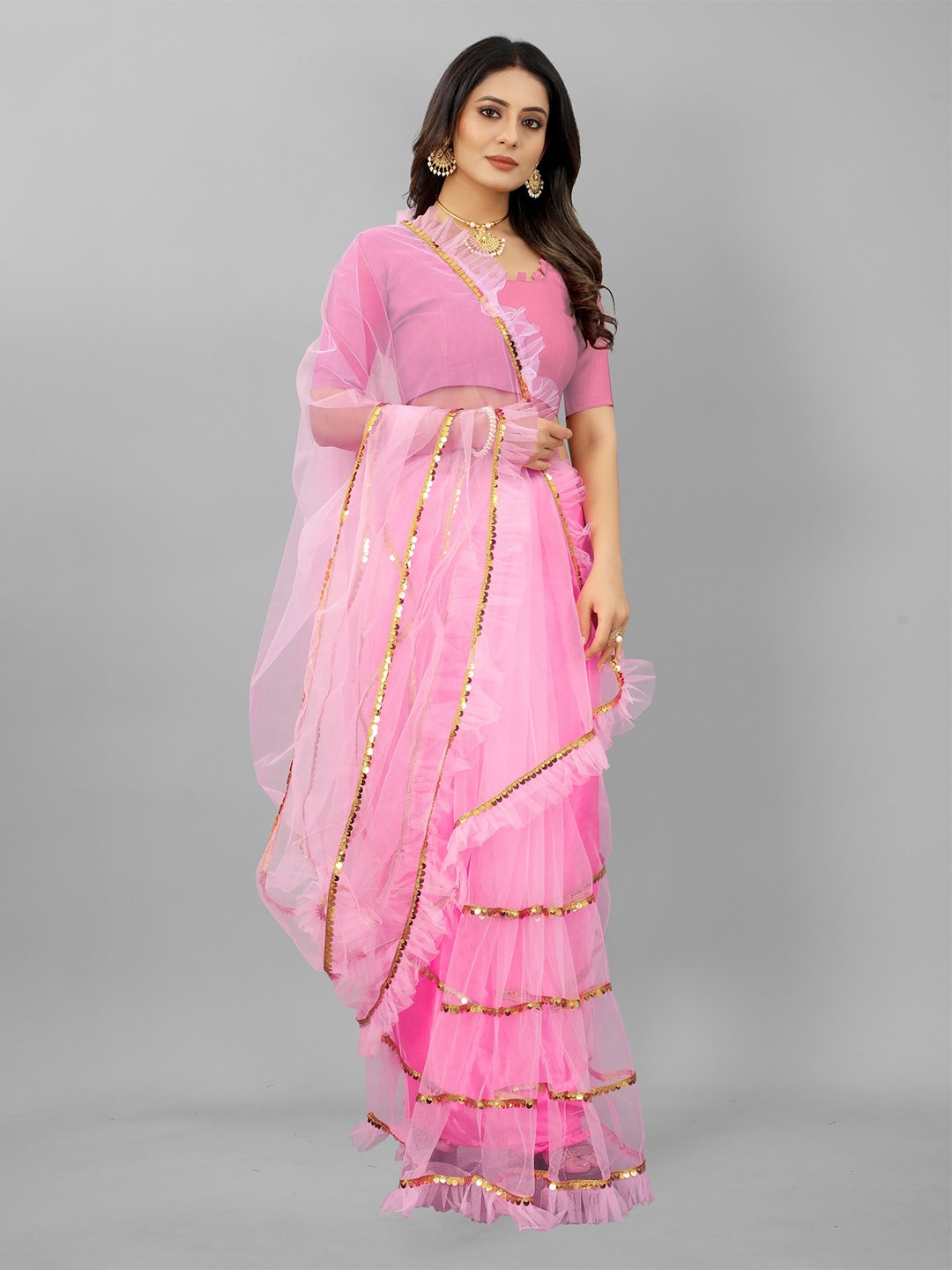 

BARKIYA CREATION Embellished Sequinned Saree, Pink