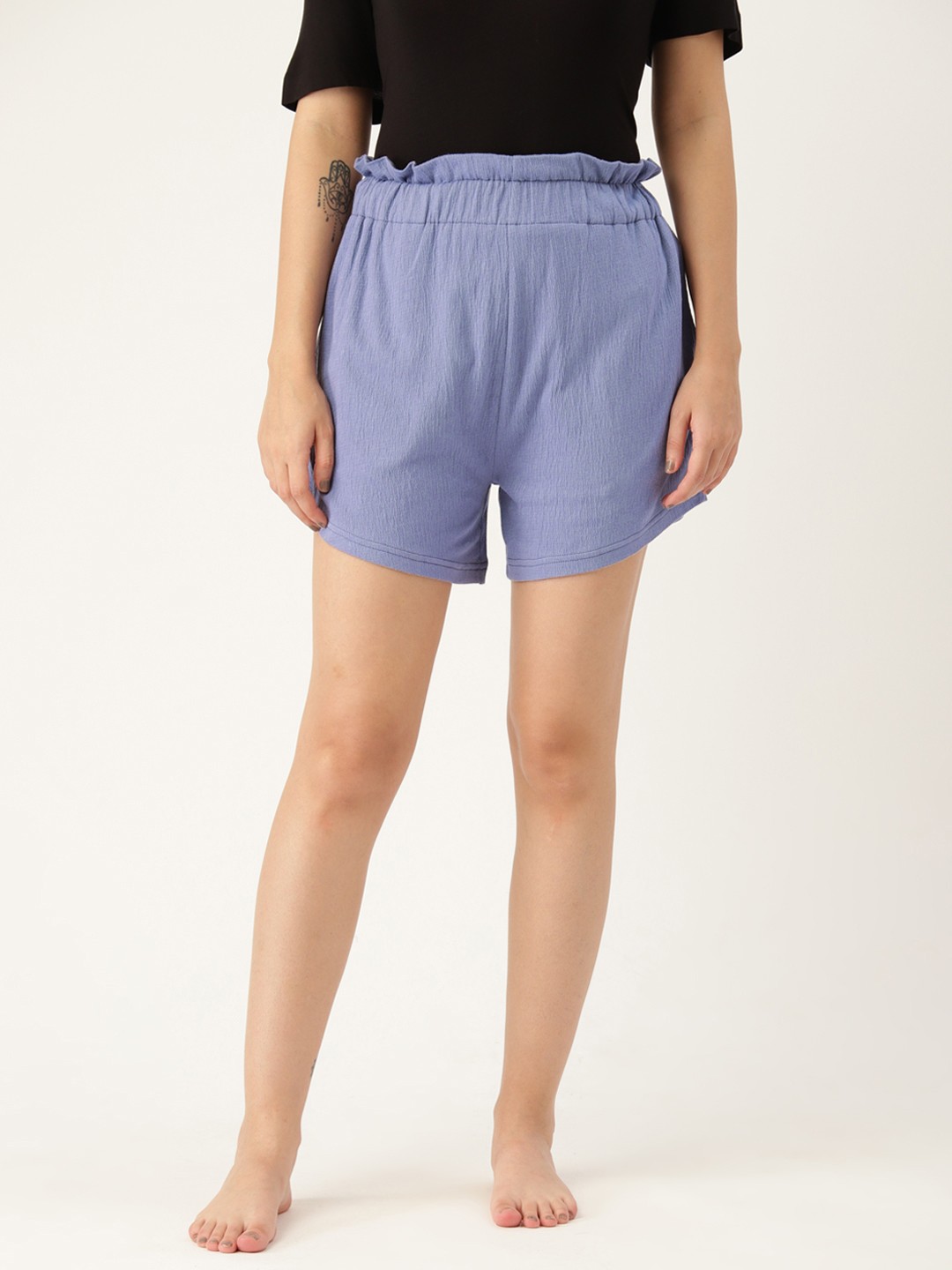 

ETC Women Solid Loose Fit High-Rise Regular Shorts, Blue