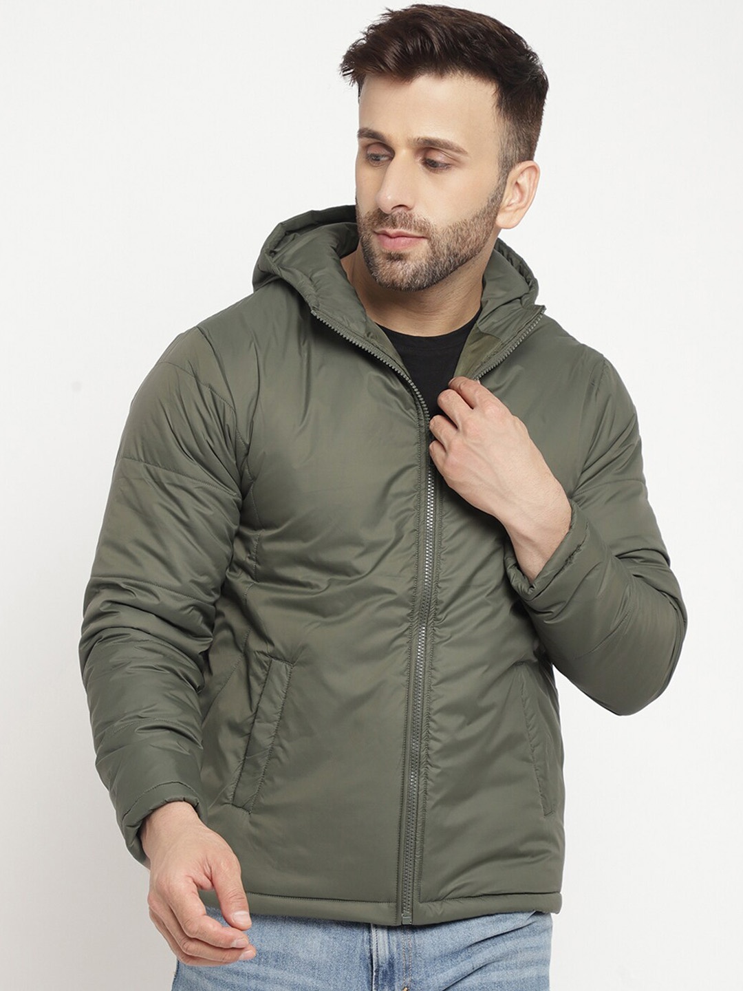 

BETTER THINK Hooded Lightweight Bomber Jacket, Olive