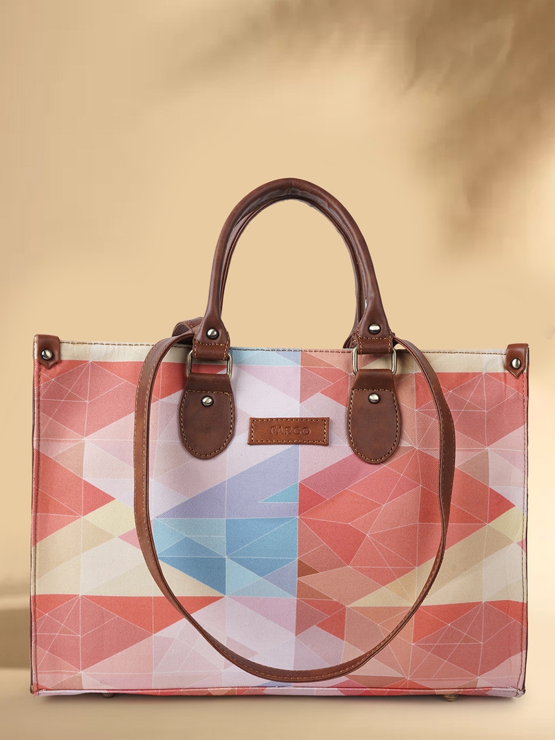 

FARGO Geometric Printed Oversized Shopper Handheld Bag, Pink