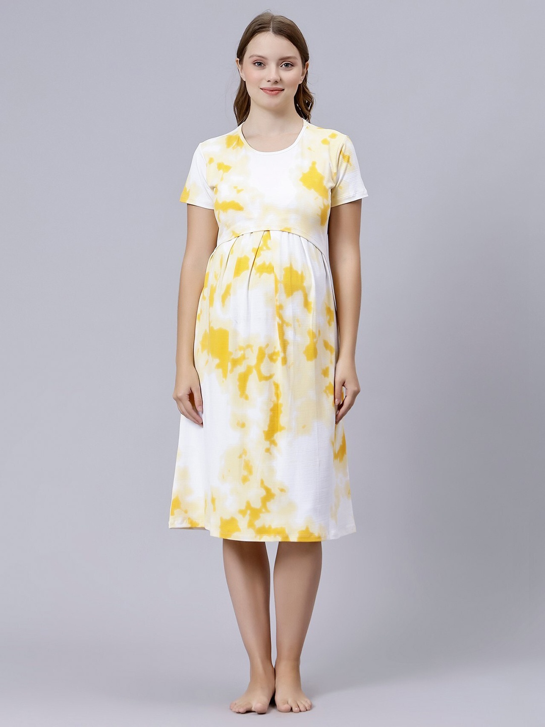 

True Shape Abstract Printed Maternity A-Line Midi Dress, Yellow