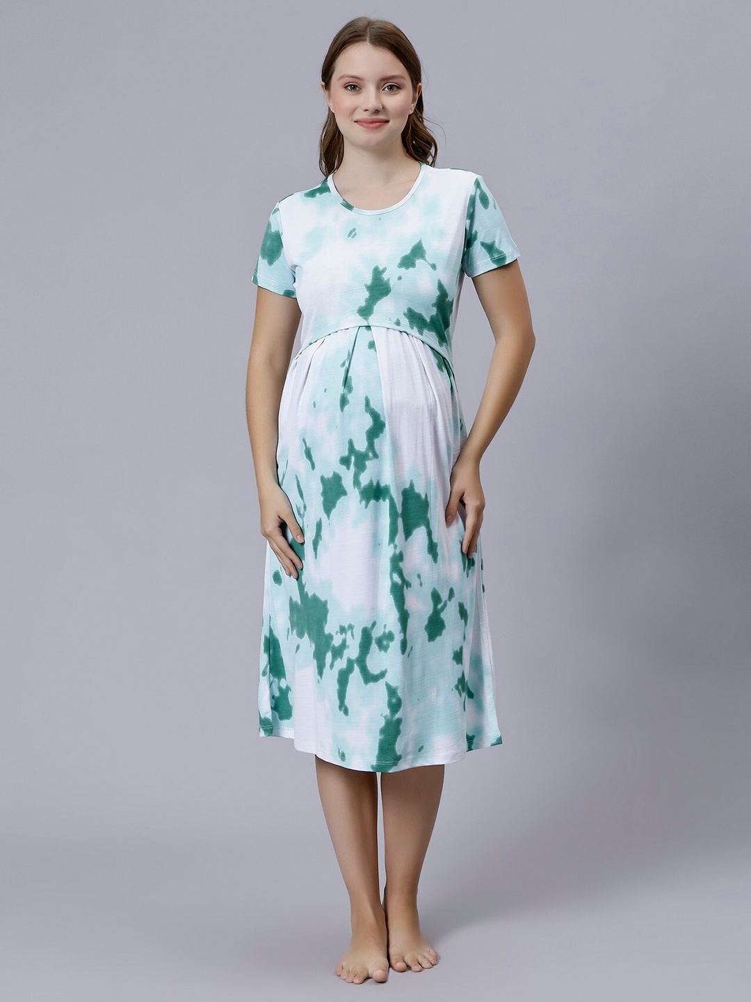 

True Shape Abstract Printed Maternity A-Line Midi Dress, Green