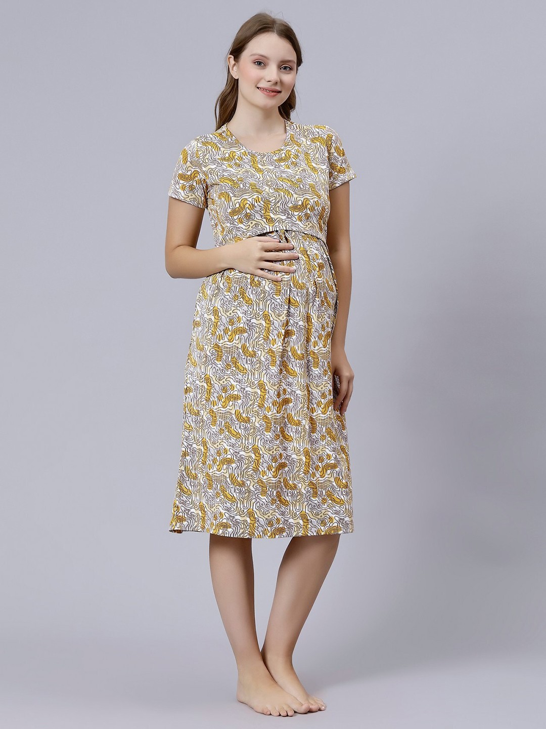 

True Shape Abstract Printed Maternity A-Line Dress, Yellow