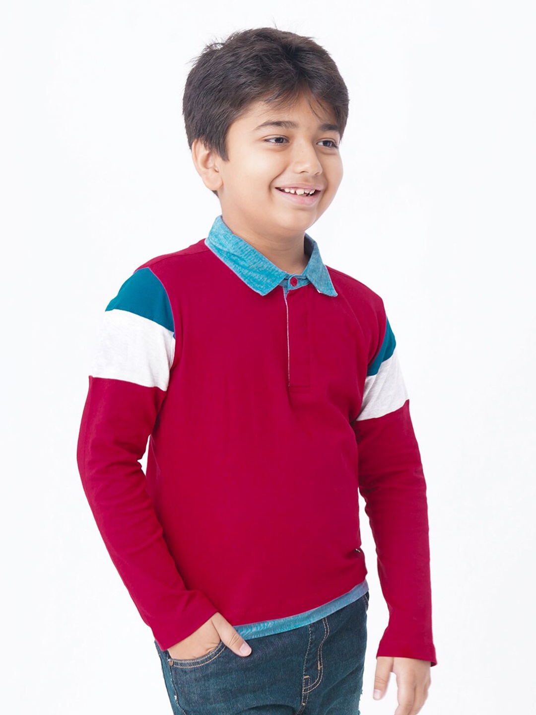 

Ed-a-Mamma Boys Colourblocked Polo Collar T-shirt, Maroon