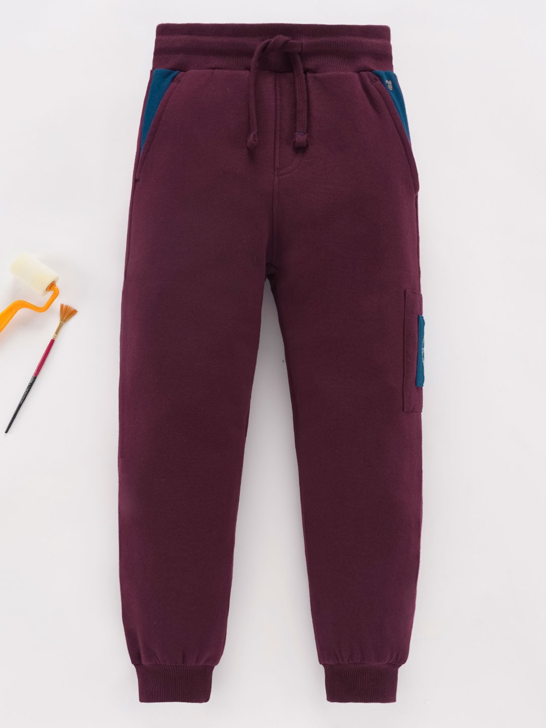 

Ed-a-Mamma Boys Woven Detail Pure Cotton Sustainable Knitted Joggers, Maroon