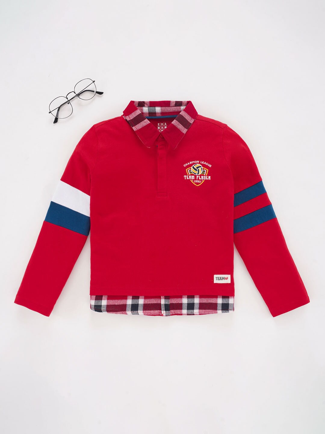 

Ed-a-Mamma Boys Embroidered Detailed Cotton T-shirt, Red