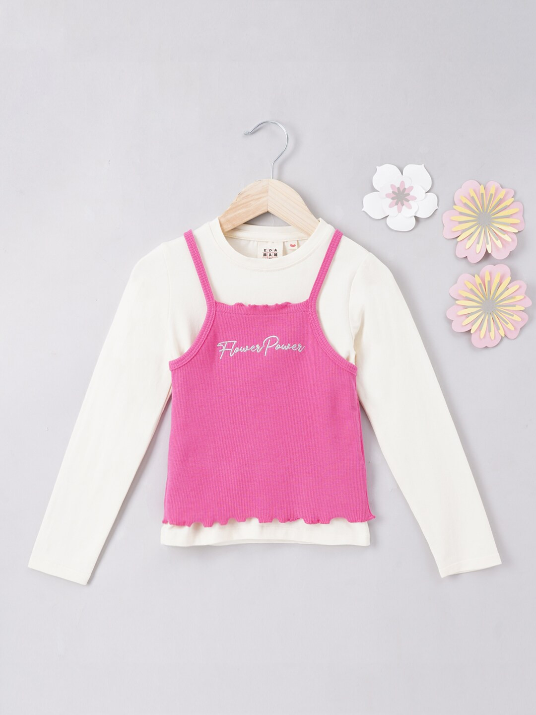 

Ed-a-Mamma Girls Typography Embroidered Cotton T-shirt, Pink