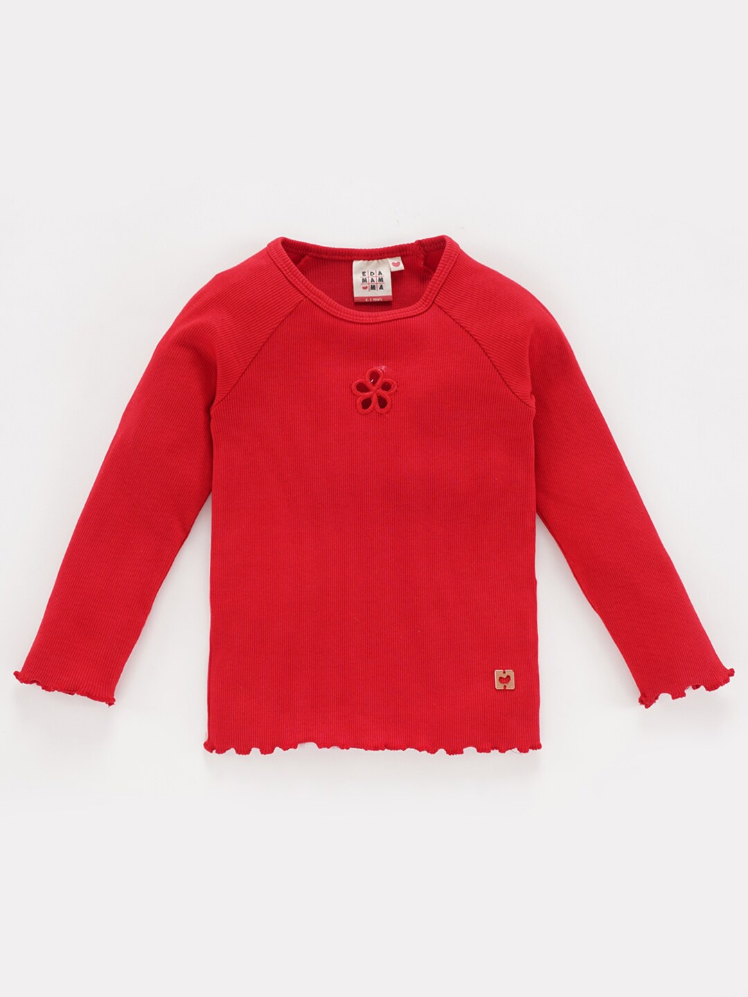 

Ed-a-Mamma Girls Raglan Sleeves Embroidered Detailed Cotton Top, Red