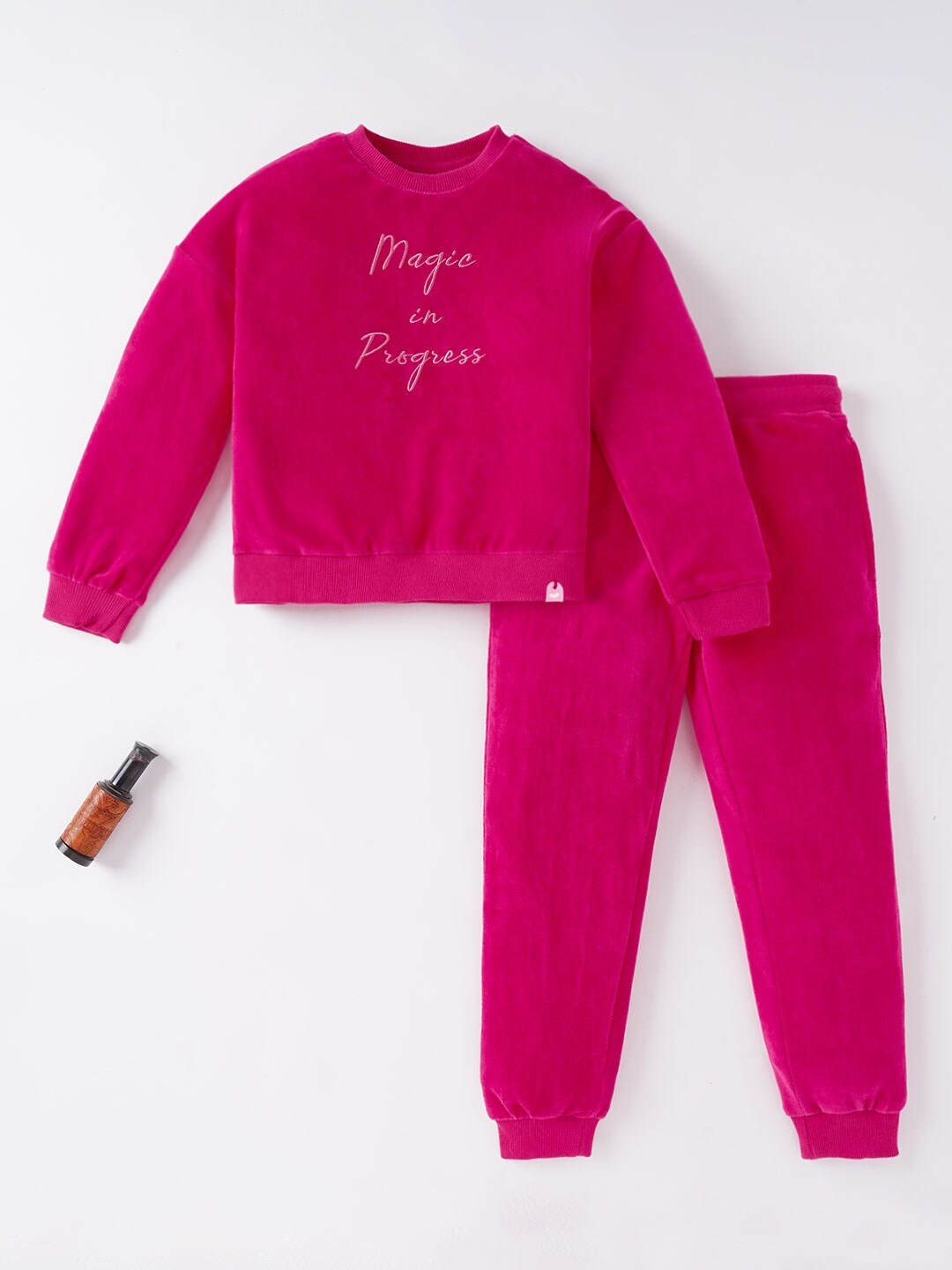 

Ed-a-Mamma Girls Embellished Pure Cotton T-shirt With Trousers, Pink
