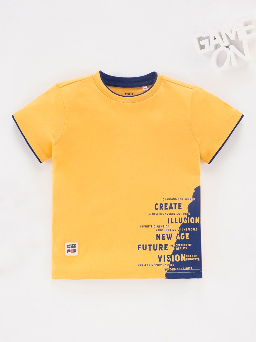 Ed-a-Mamma Boys Typography Printed Pure Cotton T-shirt, Yellow