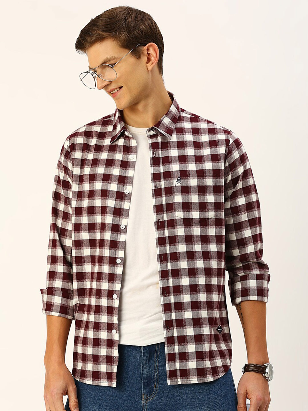 

Thomas Scott Smart Slim Fit Gingham Checked Pure Cotton Casual Shirt, Maroon