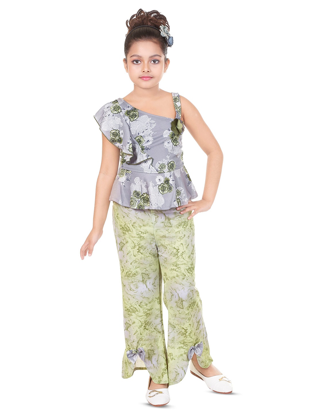 

BAESD Girls Printed Top With Palazzos, Green