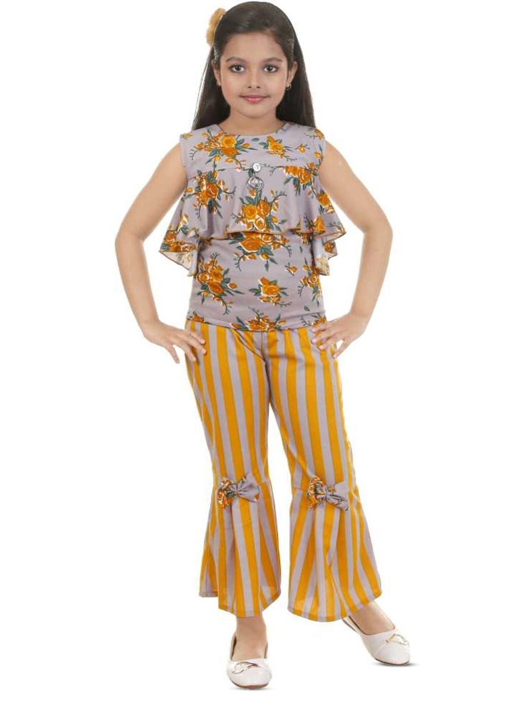 

BAESD Girls Sleeveless Printed Top with Palazzos, Yellow