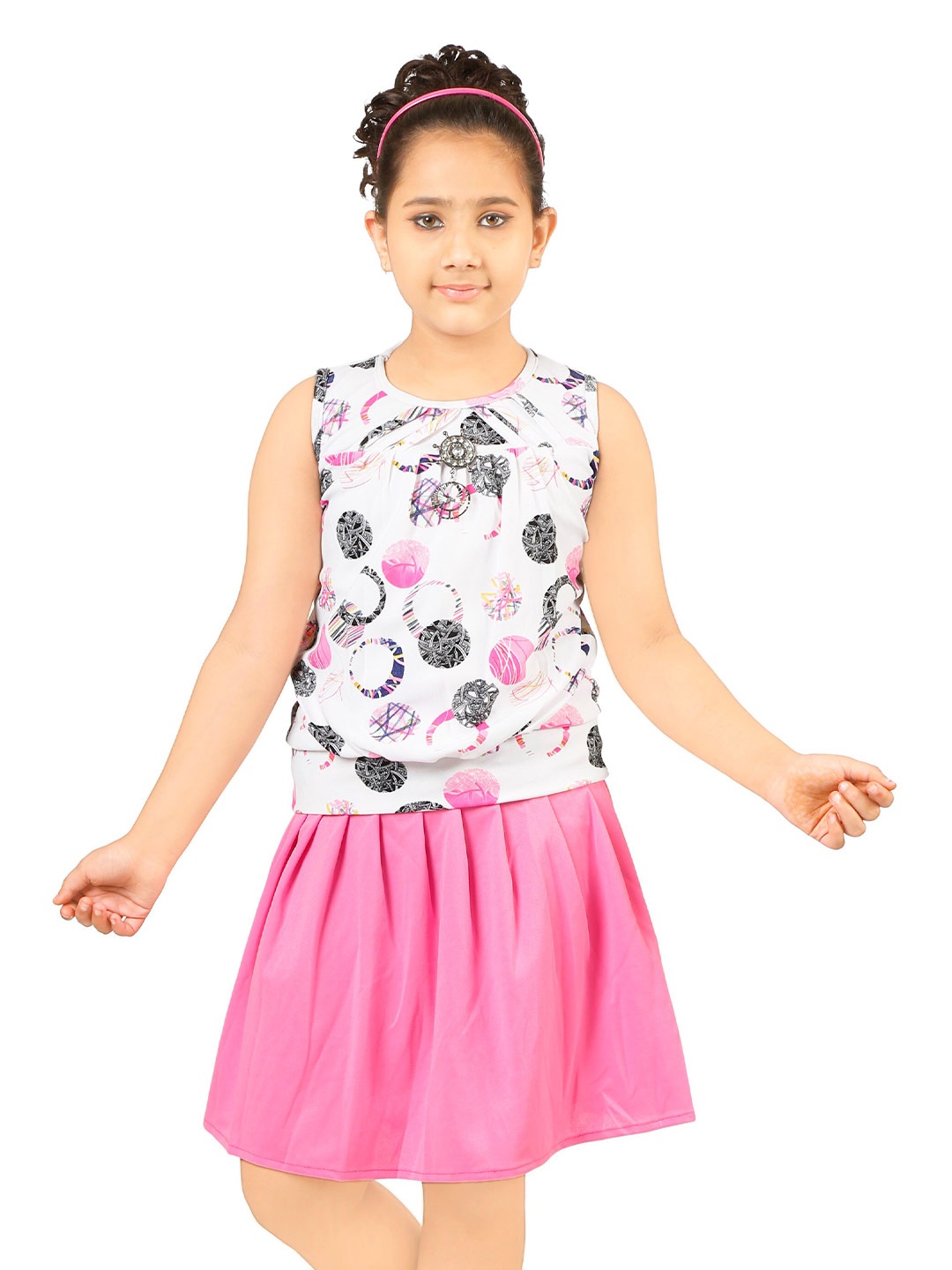 

BAESD Girls Geometric Printed Top with Skirt, Pink