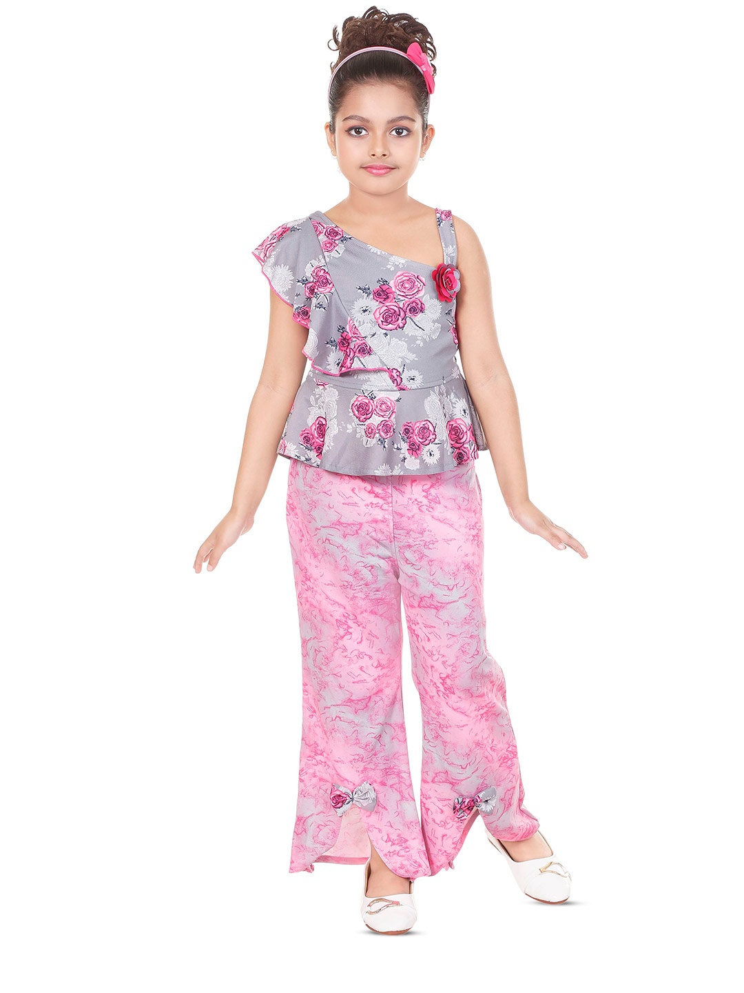 

BAESD Girls Floral Printed Top With Palazzos, Pink