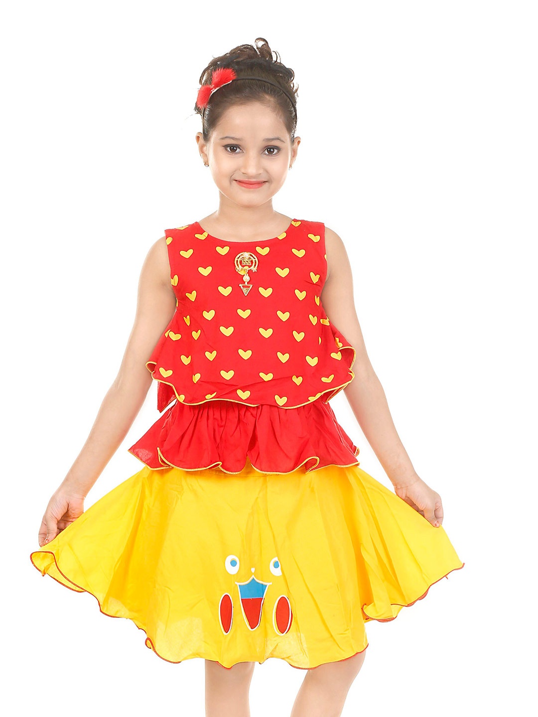 

BAESD Girls Printed Top with Skirt, Red
