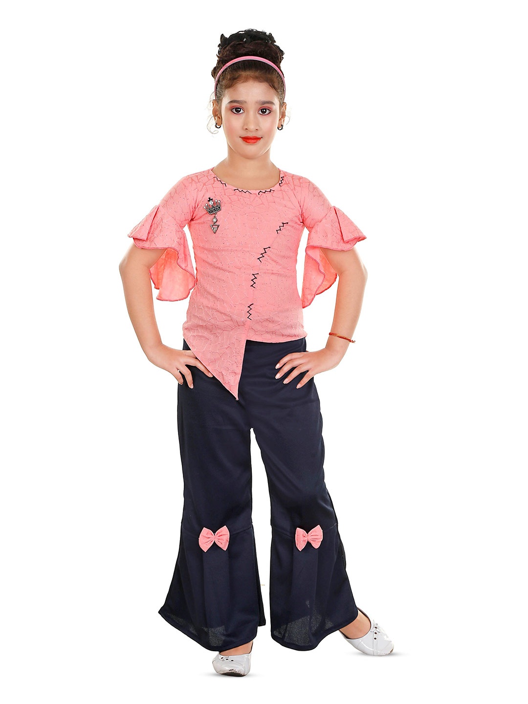 

BAESD Girls Self Design Top with Palazzos, Pink