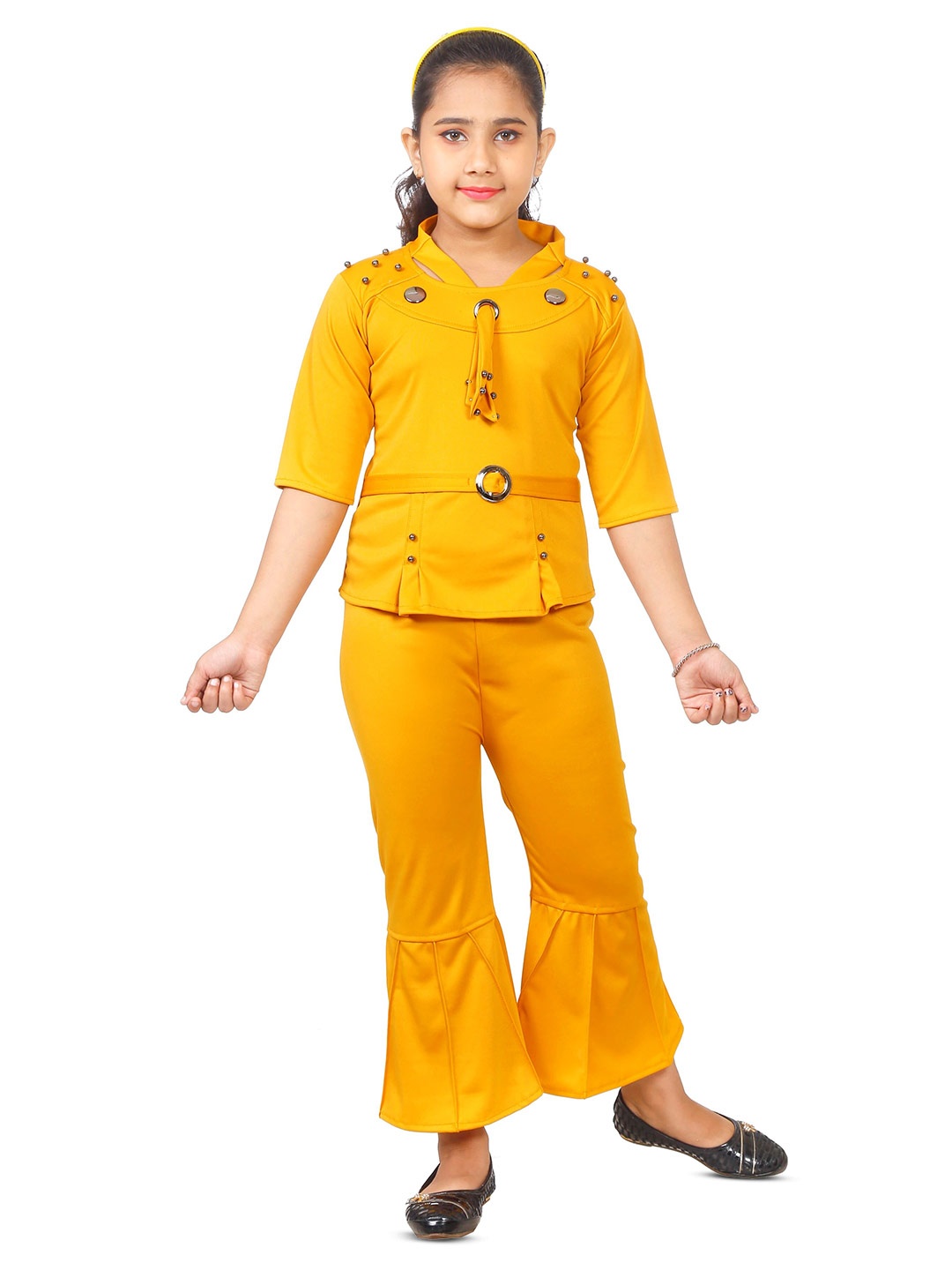

BAESD Girls High Neck Top with Trousers, Yellow