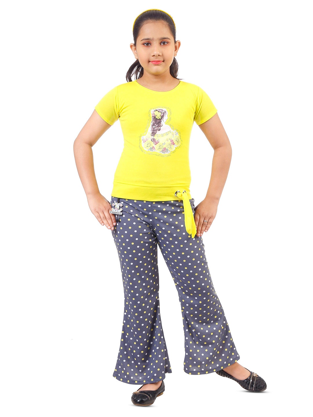 

BAESD Girls Printed Top with Palazzos, Yellow