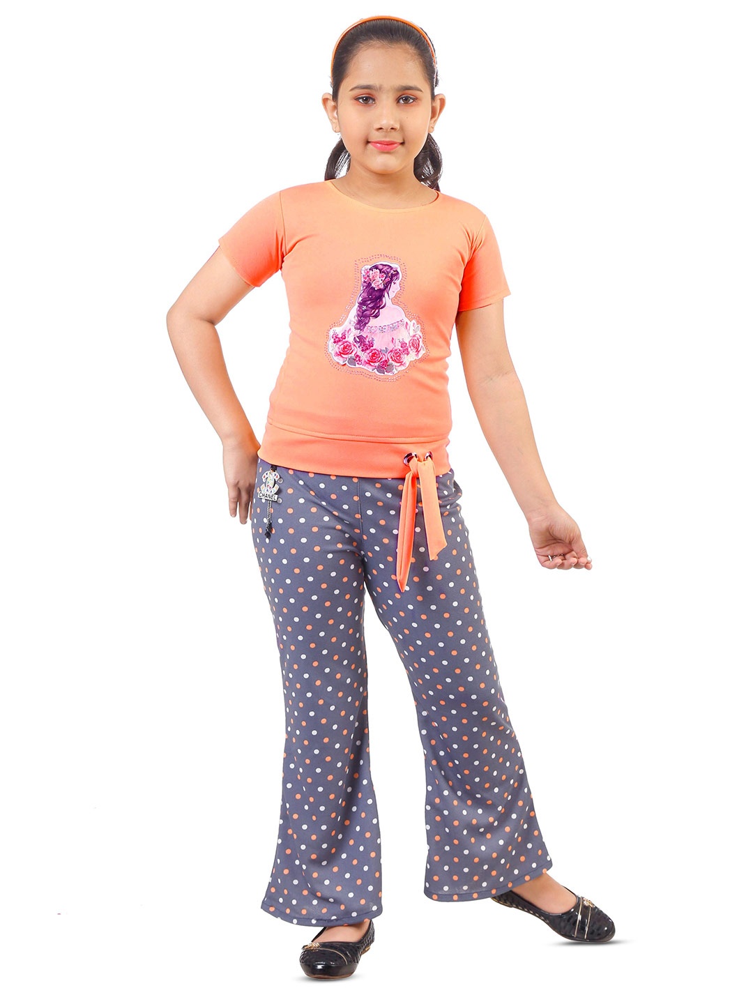 

BAESD Girls Polka Dots Printed Top With Palazzos, Orange