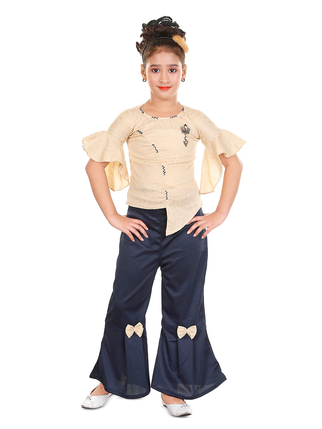 

BAESD Girls Self Design Top With Palazzos, Cream