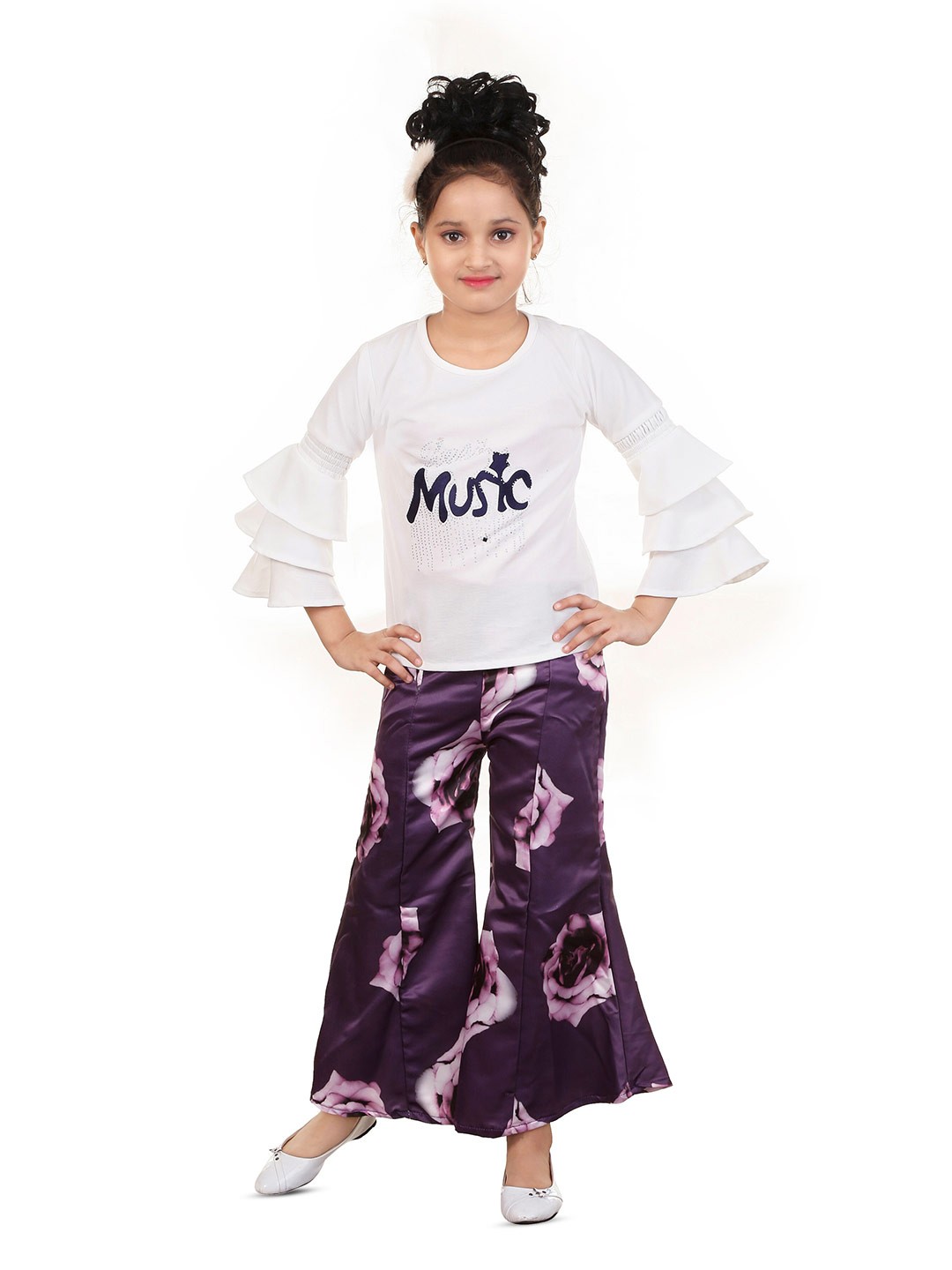 

BAESD Girls Printed Top With Palazzos, White