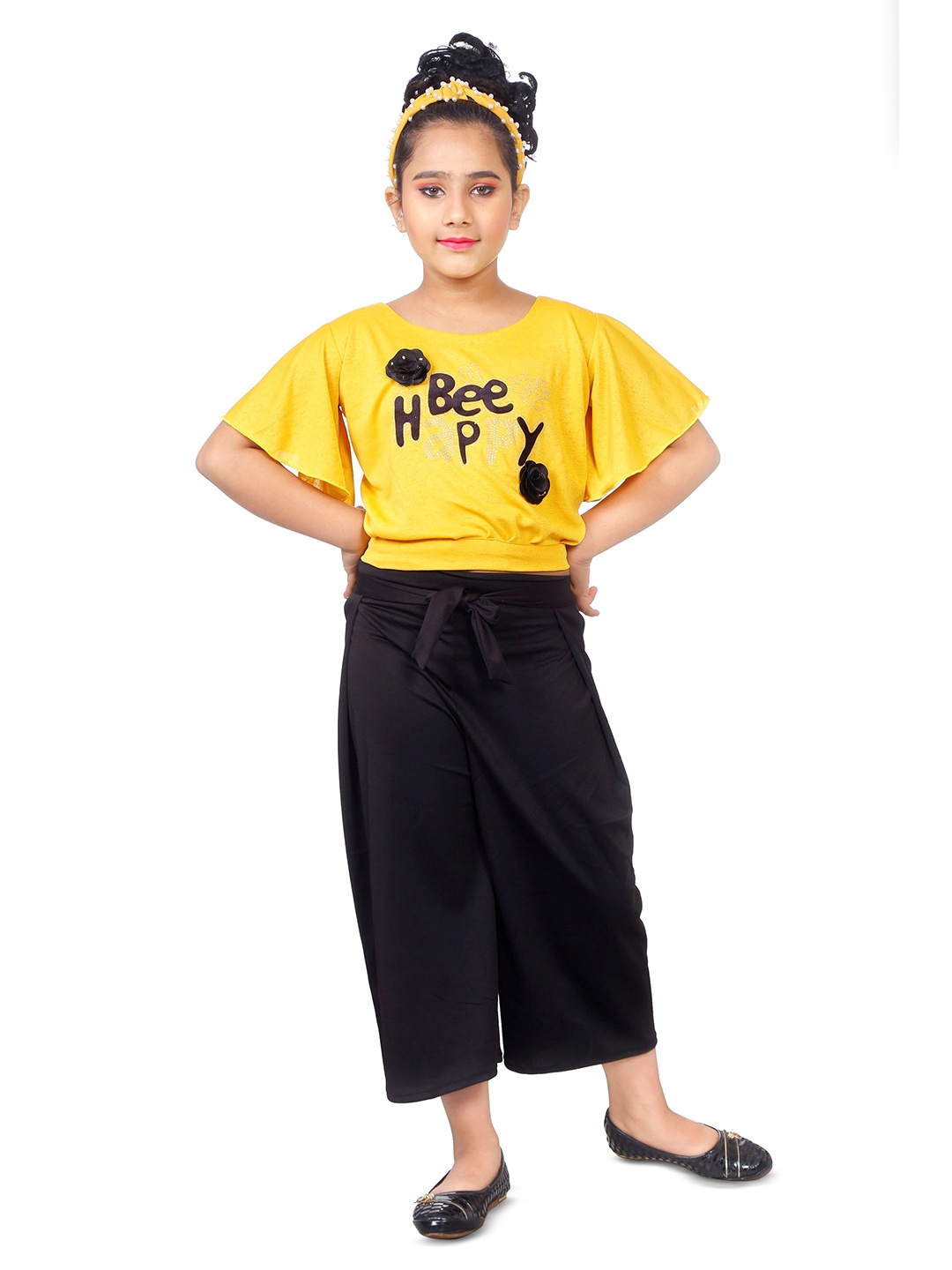 

BAESD Girls Printed Top with Palazzos, Yellow