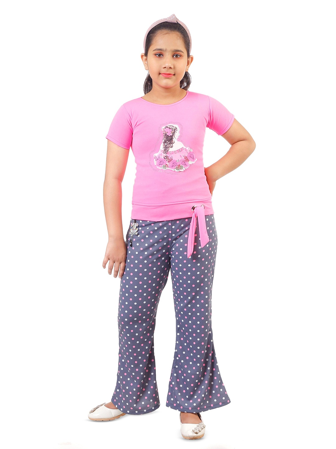 

BAESD Girls Printed Top With Palazzos, Pink