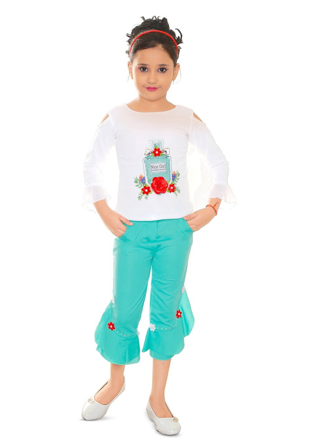 

BAESD Girls Printed Top with Capris, Green