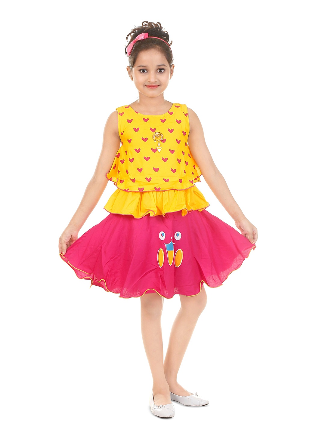 

BAESD Girls Conversational Printed Top With Skirt, Yellow