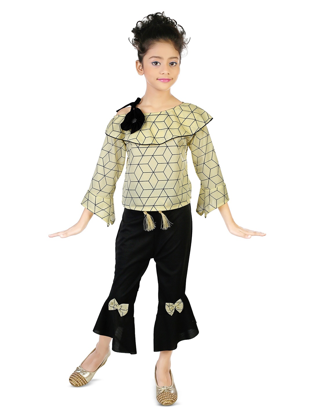 

BAESD Girls Printed Top with Palazzos, Cream