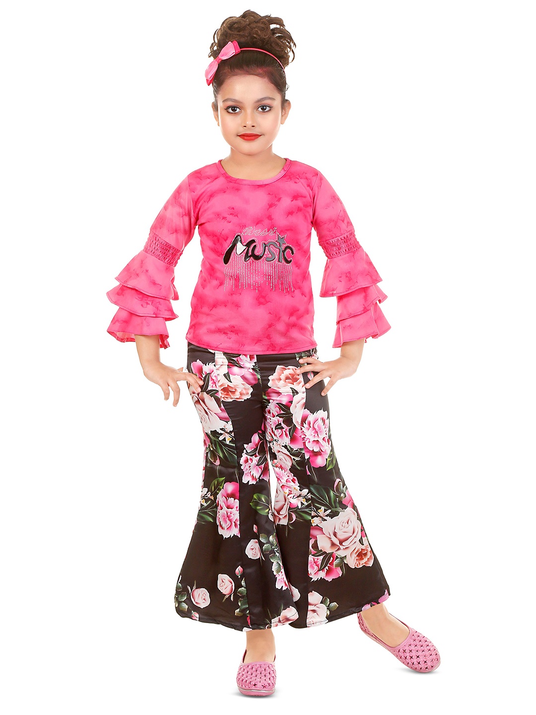 

BAESD Girls Printed Top with Palazzos, Pink