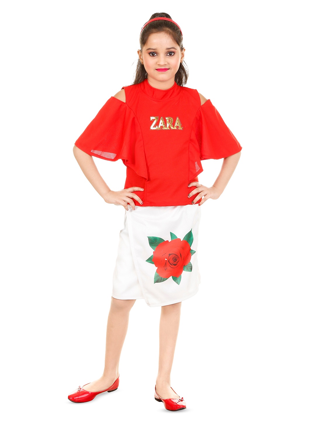 

BAESD Girls Printed Top with Skirt, Red