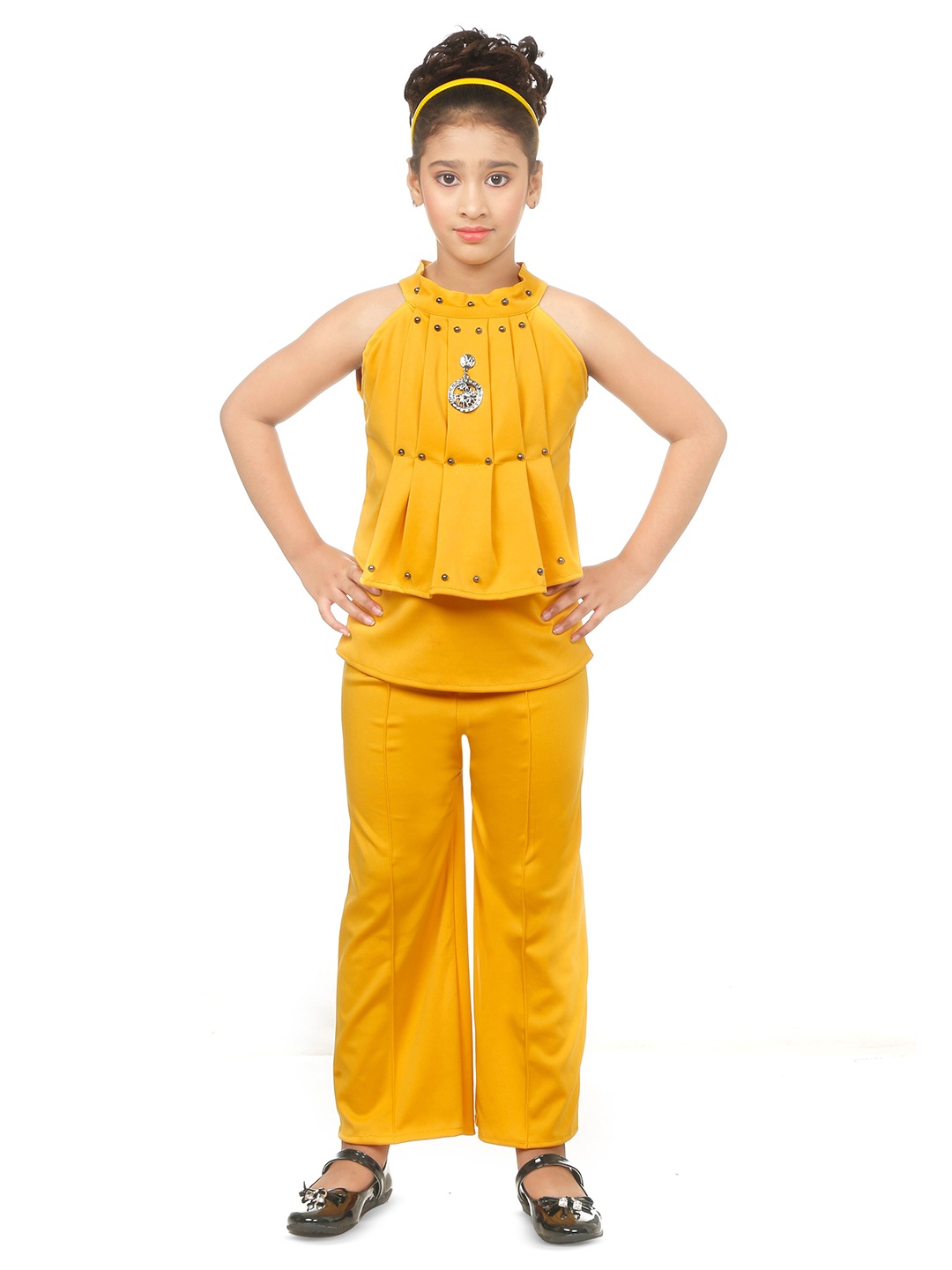 

BAESD Girls High Neck Sleeveless Top with Trousers, Yellow