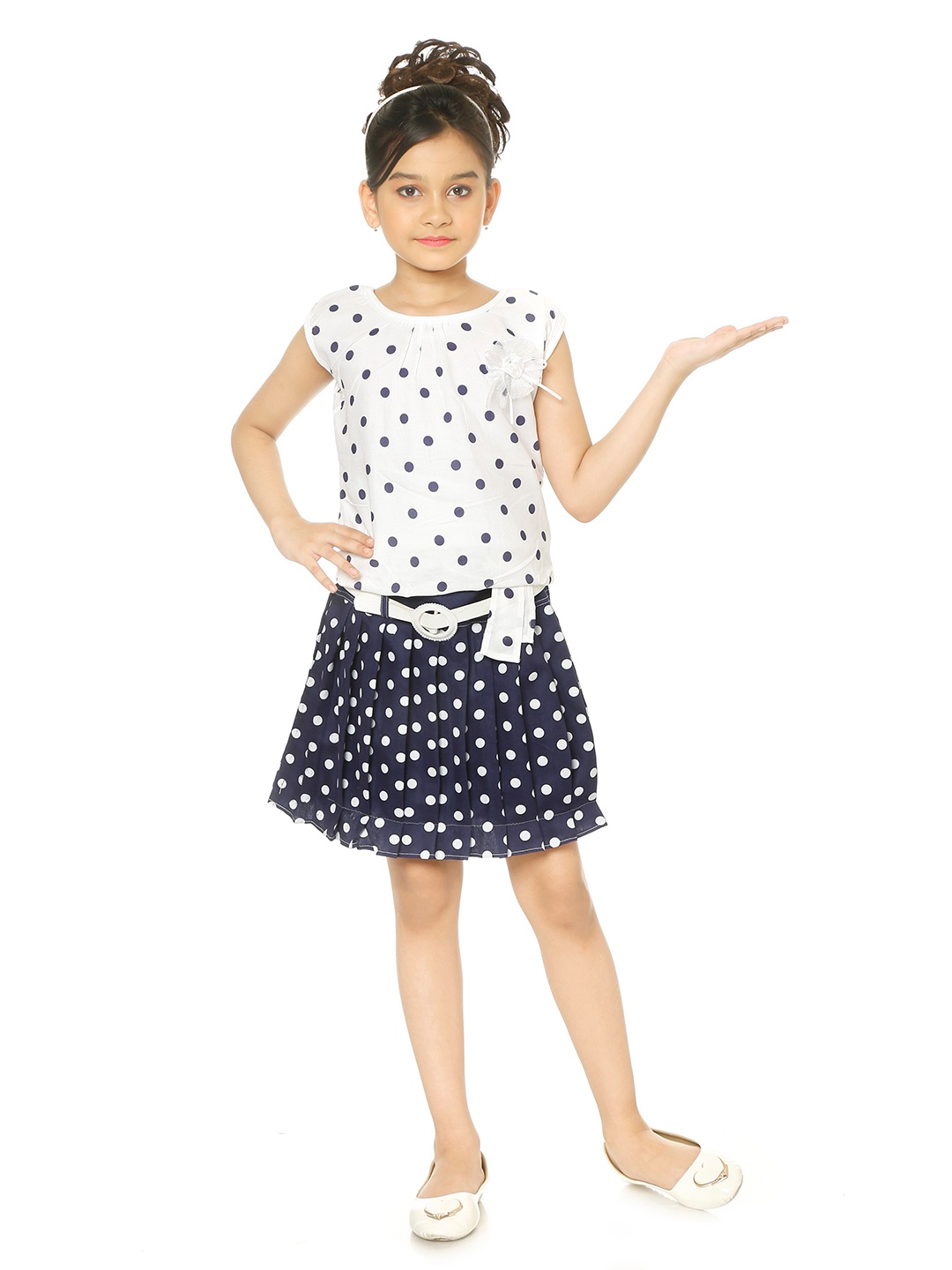 

BAESD Girls Polka Dot Printed Top with Skirt, White