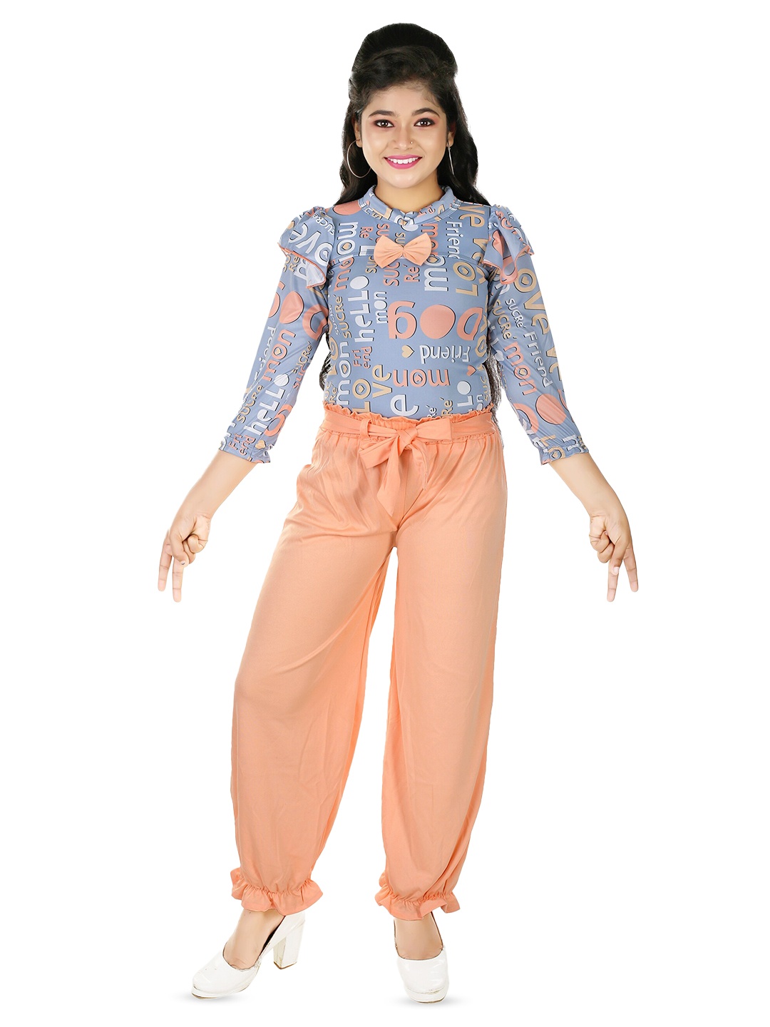 

BAESD Girls Printed Mock Neck Top With Trousers, Orange