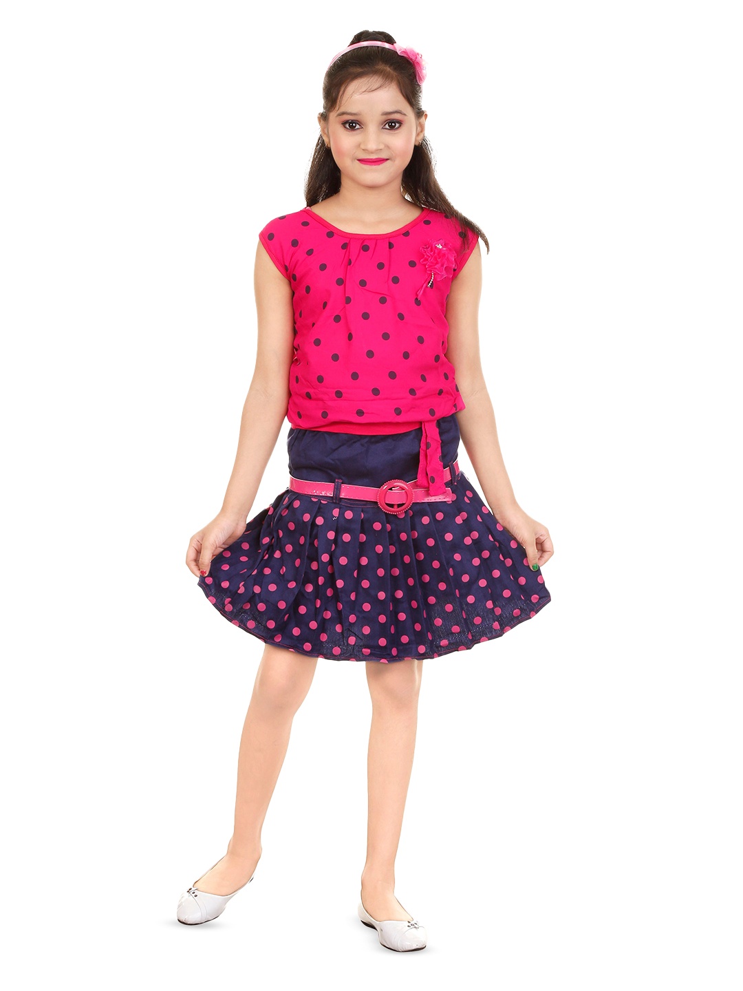 

BAESD Girls Polka Dots Printed Top With Skirt, Magenta