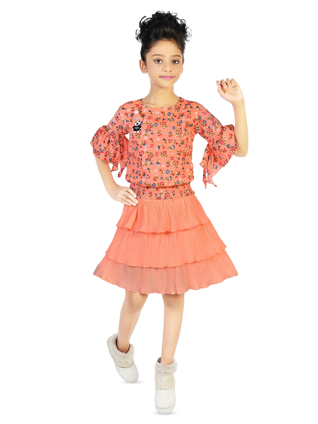 

BAESD Girls Floral Printed Top with Skirt, Orange