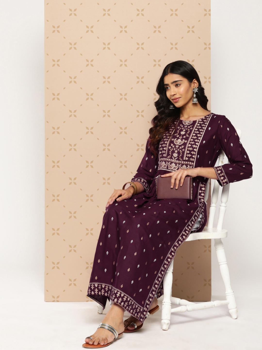 

KALINI Ethnic Motifs Printed Kurta, Burgundy